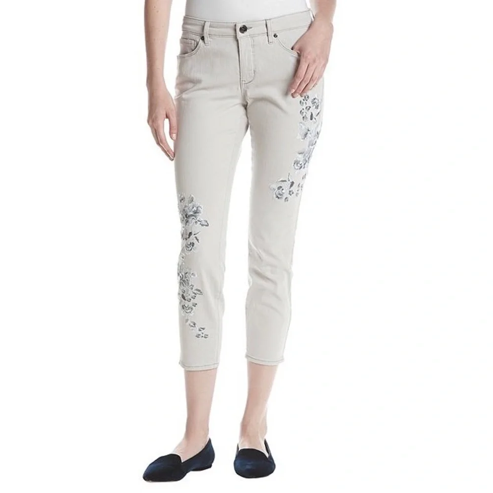 Women's Light Gray Floral Jeans